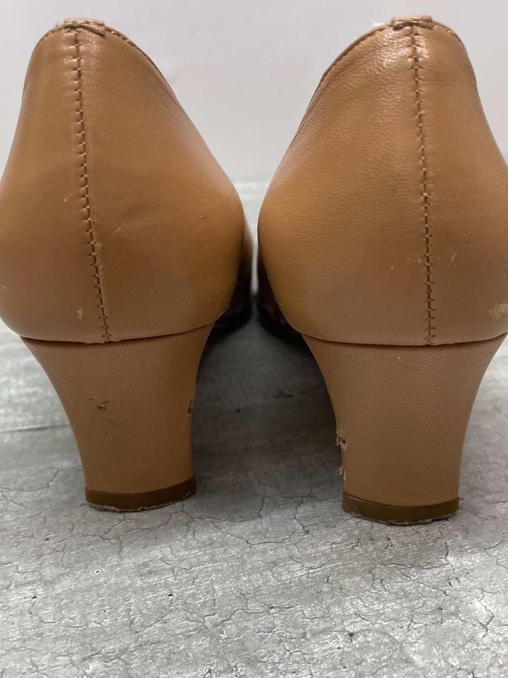 Petrini Leather Canvas Pumps Womens 36 Tan Cream Geometric Square Toe Italy Good - Picture 5 of 9